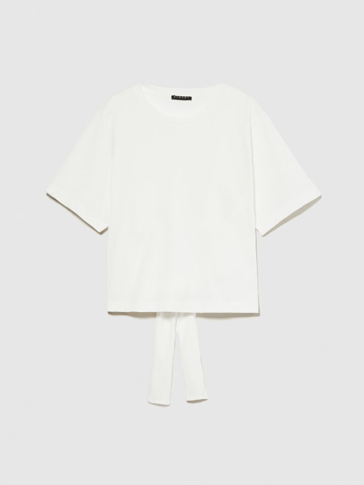 T-shirt with bow - women's short sleeve t-shirts - White | Sisley image number 6